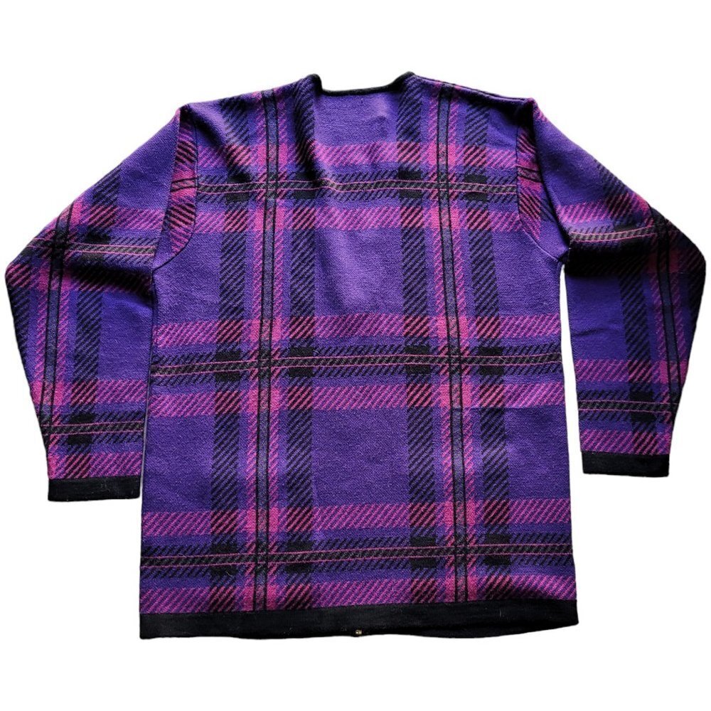 80s Style Zipper Front V-Neck Cardigan, Unbranded Purple Tones & Pink Size large - Picture 2 of 7